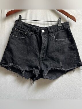 Denim Forum Black Distressed High Rise Denim Shorts 28